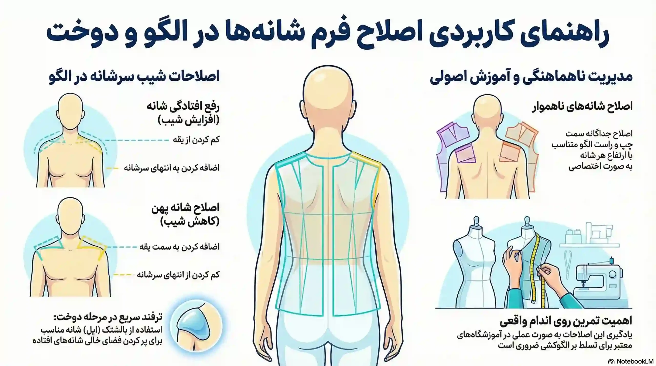 اصلاح شانه‌های افتاده، پهن یا ناهموار در الگو و دوخت